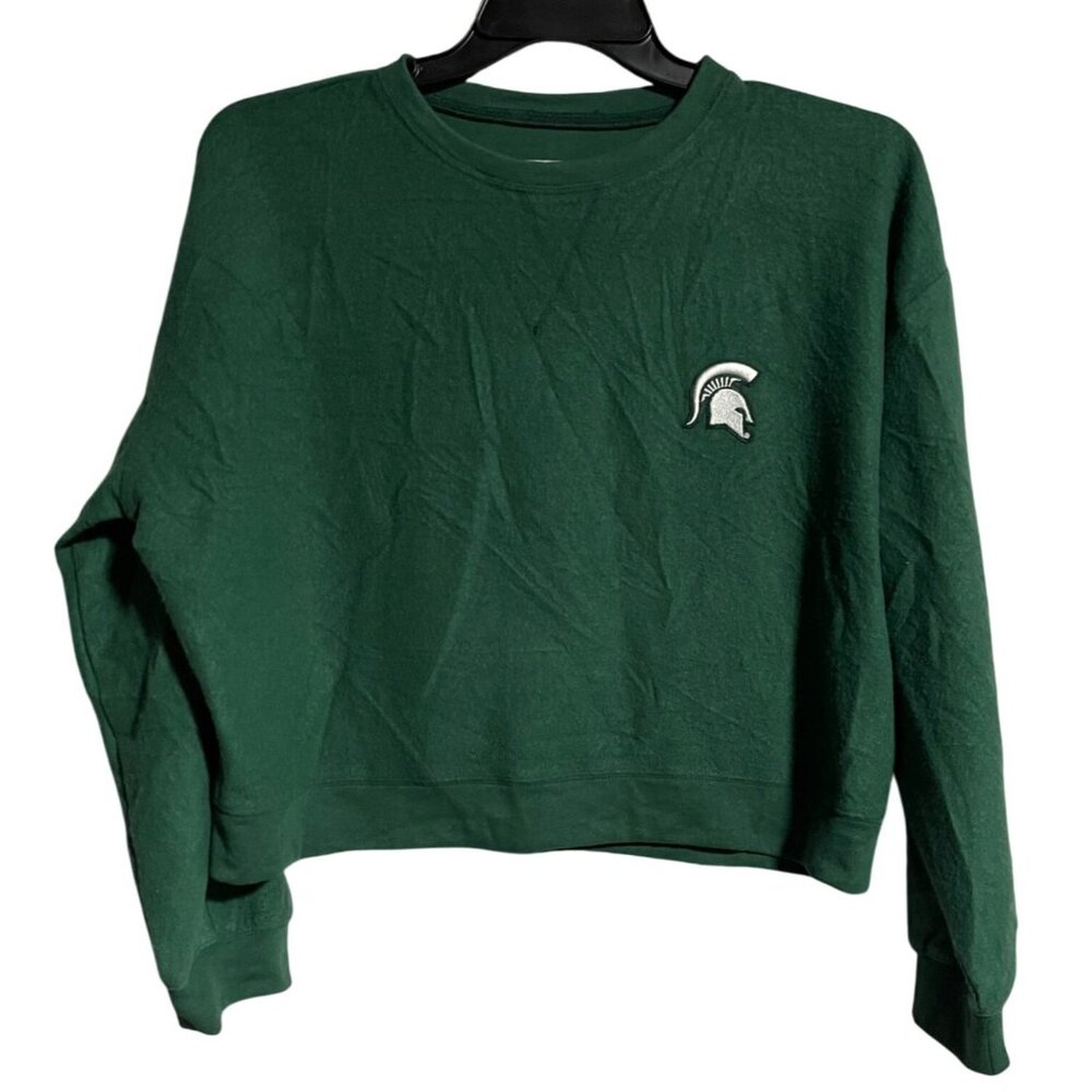 Summit Kickoff Collection Green Crop Crewneck Sweatshirt MSU Spartans Womens M